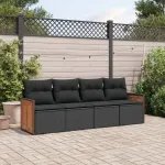 Set mobilier de grădină cu perne, 4 piese, negru, poliratan GartenMobel Dekor