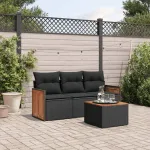 Set mobilier de grădină cu perne, 4 piese, negru, poliratan GartenMobel Dekor