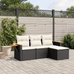 Set mobilier de grădină cu perne, 4 piese, negru, poliratan GartenMobel Dekor