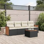Set mobilier de grădină cu perne, 5 piese, negru, poliratan GartenMobel Dekor