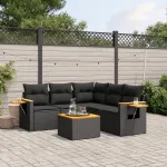 Set mobilier de grădină cu perne, 6 piese, negru, poliratan GartenMobel Dekor