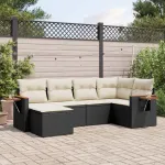 Set mobilier de grădină cu perne, 6 piese, negru, poliratan GartenMobel Dekor