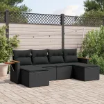 Set mobilier de grădină cu perne, 6 piese, negru, poliratan GartenMobel Dekor
