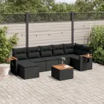 Set mobilier de grădină cu perne, 8 piese, negru, poliratan GartenMobel Dekor