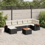 Set mobilier de grădină cu perne, 8 piese, negru, poliratan GartenMobel Dekor