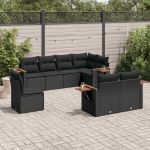 Set mobilier de grădină cu perne, 8 piese, negru, poliratan GartenMobel Dekor