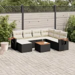 Set mobilier de grădină cu perne, 8 piese, negru, poliratan GartenMobel Dekor