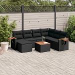 Set mobilier de grădină cu perne, 8 piese, negru, poliratan GartenMobel Dekor