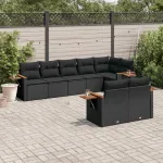 Set mobilier de grădină cu perne, 8 piese, negru, poliratan GartenMobel Dekor