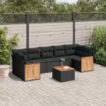 Set mobilier de grădină cu perne, 8 piese, negru, poliratan GartenMobel Dekor