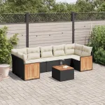 Set mobilier de grădină cu perne, 8 piese, negru, poliratan GartenMobel Dekor
