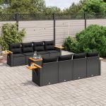 Set mobilier de grădină cu perne, 9 piese, negru, poliratan GartenMobel Dekor