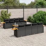 Set mobilier de grădină cu perne, 9 piese, negru, poliratan GartenMobel Dekor