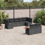 Set mobilier de grădină cu perne, 9 piese, negru, poliratan GartenMobel Dekor