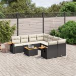 Set mobilier de grădină cu perne, 9 piese, negru, poliratan GartenMobel Dekor