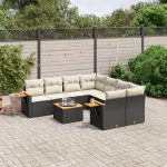 Set mobilier de grădină cu perne, 9 piese, negru, poliratan GartenMobel Dekor