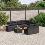 Set mobilier de grădină cu perne, 9 piese, negru, poliratan GartenMobel Dekor