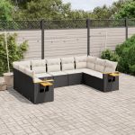 Set mobilier de grădină cu perne, 9 piese, negru, poliratan GartenMobel Dekor
