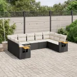 Set mobilier de grădină cu perne, 9 piese, negru, poliratan GartenMobel Dekor