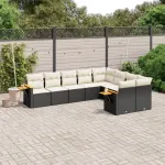 Set mobilier de grădină cu perne, 9 piese, negru, poliratan GartenMobel Dekor