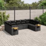 Set mobilier de grădină cu perne, 9 piese, negru, poliratan GartenMobel Dekor