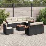 Set mobilier de grădină cu perne, 9 piese, negru, poliratan GartenMobel Dekor