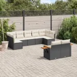 Set mobilier de grădină cu perne, 9 piese, negru, poliratan GartenMobel Dekor