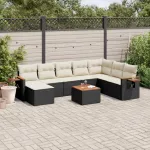 Set mobilier de grădină cu perne, 9 piese, negru, poliratan GartenMobel Dekor