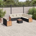 Set canapele de grădină cu perne, 10 piese, negru, poliratan GartenMobel Dekor