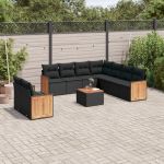 Set canapele de grădină cu perne, 10 piese, negru, poliratan GartenMobel Dekor
