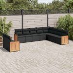 Set canapele de grădină cu perne, 10 piese, negru, poliratan GartenMobel Dekor
