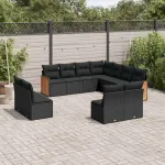 Set canapele de grădină cu perne, 11 piese, negru, poliratan GartenMobel Dekor
