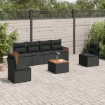 Set canapele de grădină cu perne, 7 piese, negru, poliratan GartenMobel Dekor