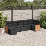 Set canapele de grădină cu perne, 7 piese, negru, poliratan GartenMobel Dekor