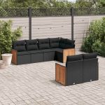 Set canapele de grădină cu perne, 7 piese, negru, poliratan GartenMobel Dekor