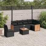 Set canapele de grădină cu perne, 7 piese, negru, poliratan GartenMobel Dekor