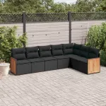 Set canapele de grădină cu perne, 7 piese, negru, poliratan GartenMobel Dekor