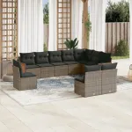 Set mobilier de grădină cu perne, 10 piese, gri, poliratan GartenMobel Dekor