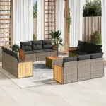 Set mobilier de grădină cu perne, 13 piese, gri, poliratan GartenMobel Dekor