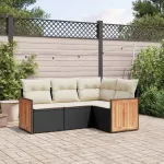 Set mobilier de grădină cu perne, 4 piese, negru, poliratan GartenMobel Dekor