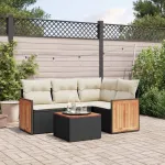 Set mobilier de grădină cu perne, 5 piese, negru, poliratan  GartenMobel Dekor