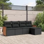 Set mobilier de grădină cu perne, 5 piese, negru, poliratan GartenMobel Dekor