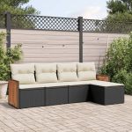 Set mobilier de grădină cu perne, 5 piese, negru, poliratan GartenMobel Dekor