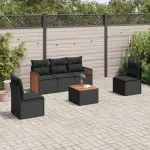 Set mobilier de grădină cu perne, 6 piese, negru, poliratan GartenMobel Dekor