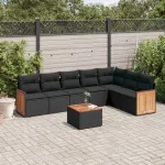 Set mobilier de grădină cu perne, 8 piese, negru, poliratan GartenMobel Dekor