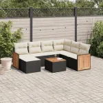 Set mobilier de grădină cu perne, 8 piese, negru, poliratan GartenMobel Dekor