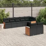 Set mobilier de grădină cu perne, 8 piese, negru, poliratan GartenMobel Dekor