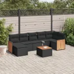 Set mobilier de grădină cu perne, 8 piese, negru, poliratan GartenMobel Dekor