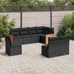 Set mobilier de grădină cu perne, 8 piese, negru, poliratan GartenMobel Dekor