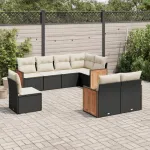Set mobilier de grădină cu perne, 8 piese, negru, poliratan GartenMobel Dekor